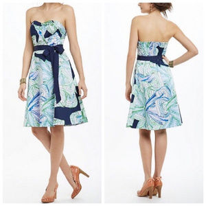 Moulinette Soeurs Navy and Green Strapless dress